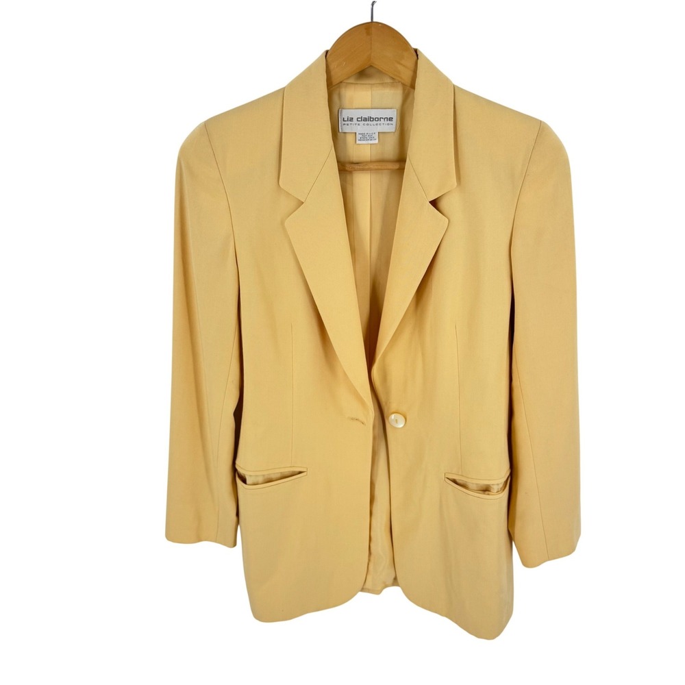 Vintage 90s Liz Claiborne Blazer Yellow 2P Made in USA Office Pastel Preppy